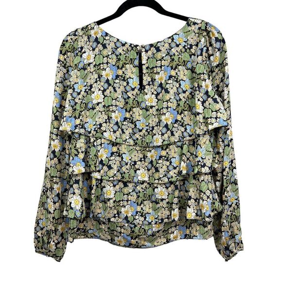 Brooks Brothers Womens Floral Silk Blouse Tiered Long Sleeves‎ Green Blue Size 6 - Picture 4 of 5